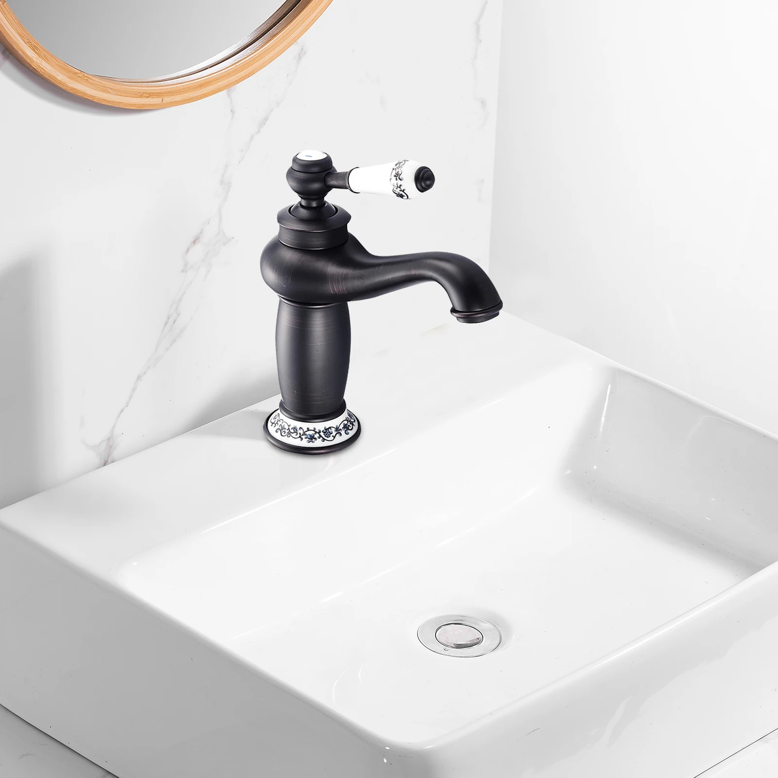19,5 cm/7,68 Zoll Messing-Badezimmerarmatur, Schwarze Einhand-Waschtischarmatur Geeignet für Badezimmer, Küchen – Detail 2