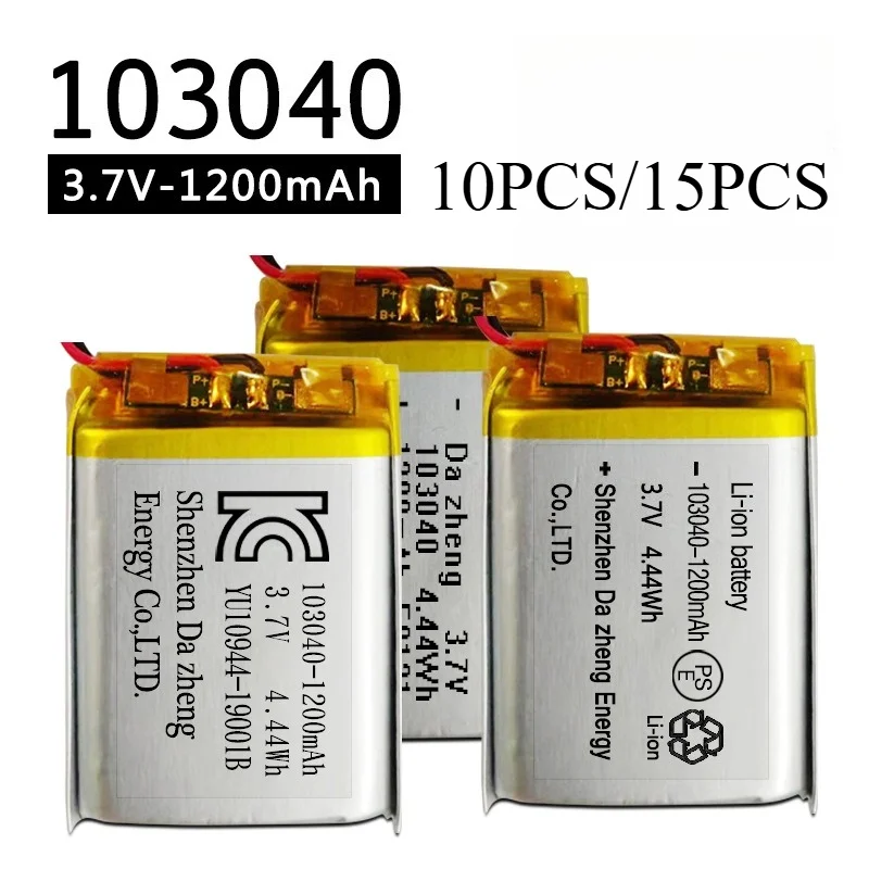 

10 шт./15 шт., 1200 мАч, 103040, полимерная литий-ионная батарея для смарт-устройств/Dash Cam, перезаряжаемая литиевая батарея и длительный срок службы