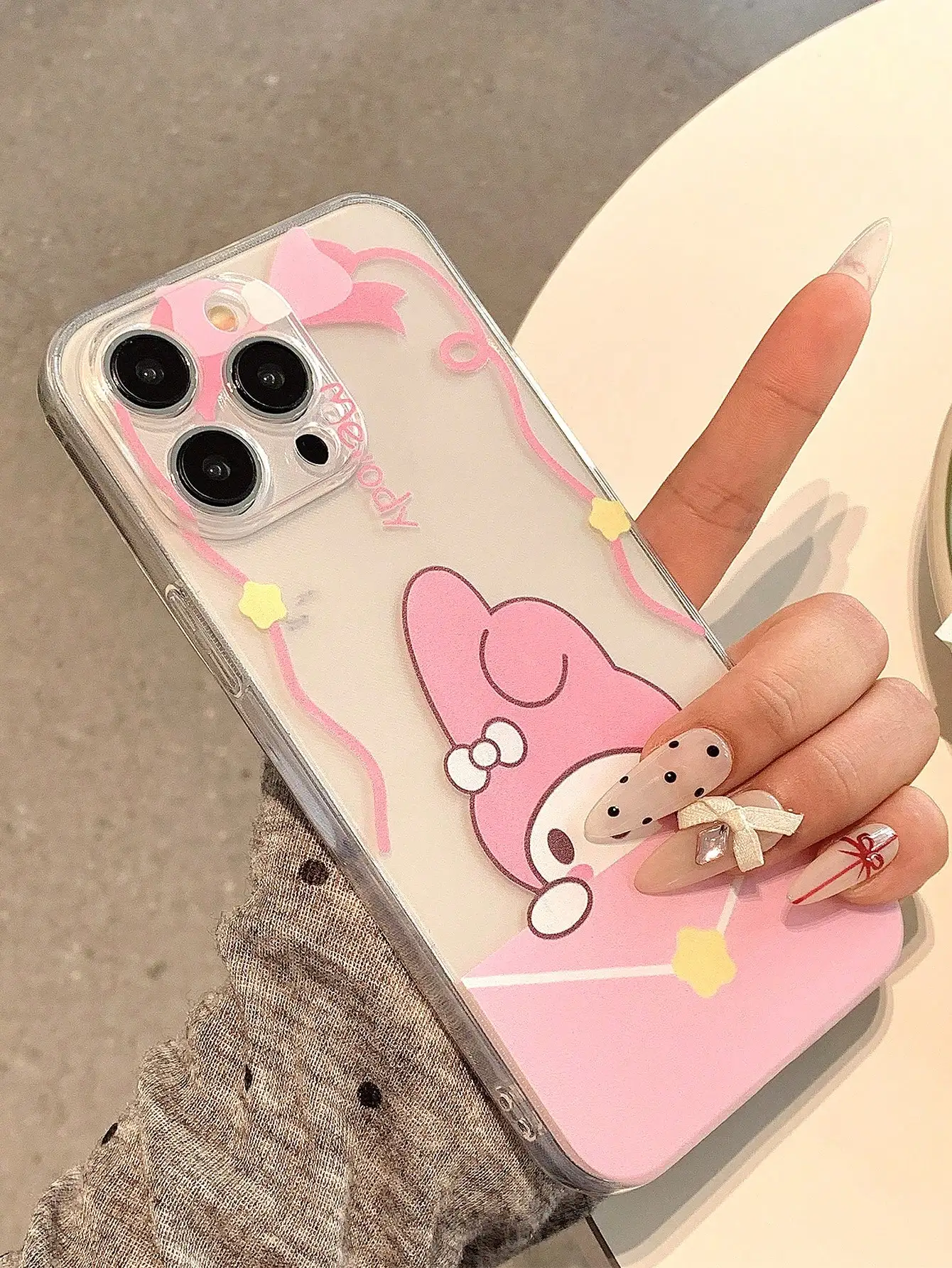 

Miniso MyMelody Melty Transparent Bow Shockproof Phone Case Compatible With Iphone