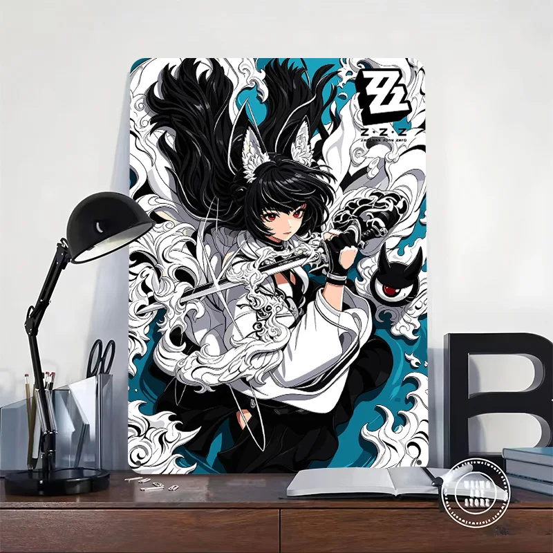 Miyabi Zenless Zone Zero Character Art 3D Texture Printed Poster Custom Vintage Metal Tin Plate Sign for Wall Art Room Decor