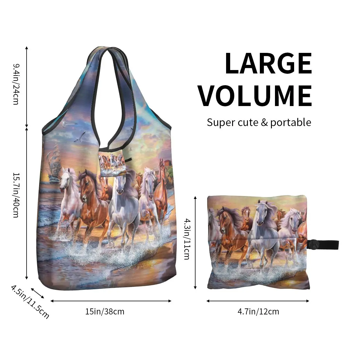 Custom Classic Horse Running Painting Boodschappen Boodschappen Draagtassen Vrouwen Grappige Shopper Schoudertassen Grote Capaciteit Handtassen