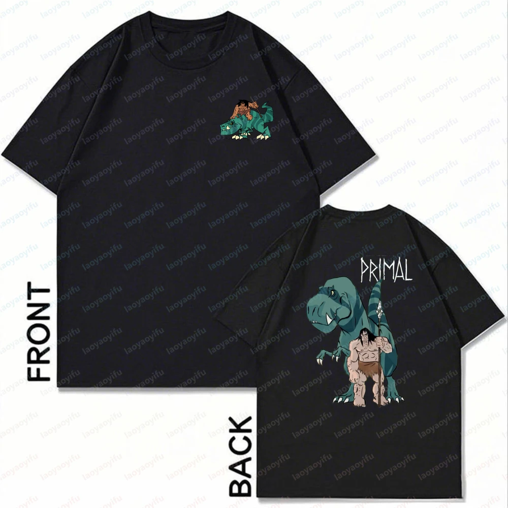 Premium-Primal-Anime-Cotton-T-Shirt-Durable-Dino-2-Sided-Graphic-Tops-Funny-Vintage-Classic-Fashion-Streetwear-Men's-Clothing