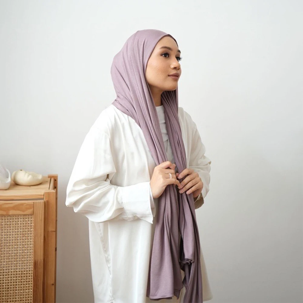 Muslim Plain Hijab Cotton Stretchy Premium Jersey Scarf Soft Material Prayer Shawls Women Muslim Jersey Hijab