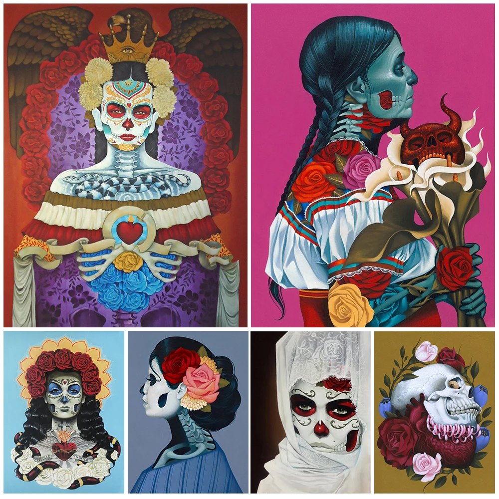 Mexico Dia De Los Muertos Day of the Dead Nordic Poster Wall Art Canvas Painting Wall Pictures For Living Room Decor Unframed