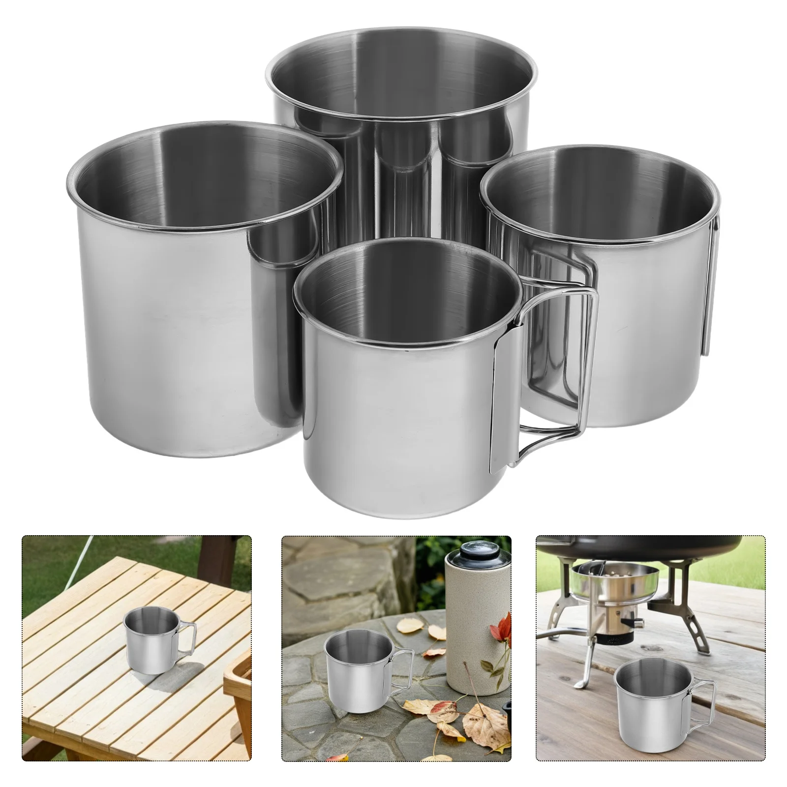 

4Pcs Outdoor Camping Cup Stainless Steel Foldable Lightweight Portable for Hiking Backpacking Picnic Tea Coffee Beer