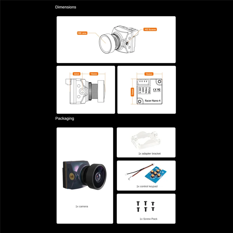 JABS-For Runcam Racer Nano 4 FPV كاميرا 1200TVL إضاءة مقاومة للماء وضع المسار كاميرا بدون طيار لسباق الطائرة بدون طيار كوادكوبتر #6