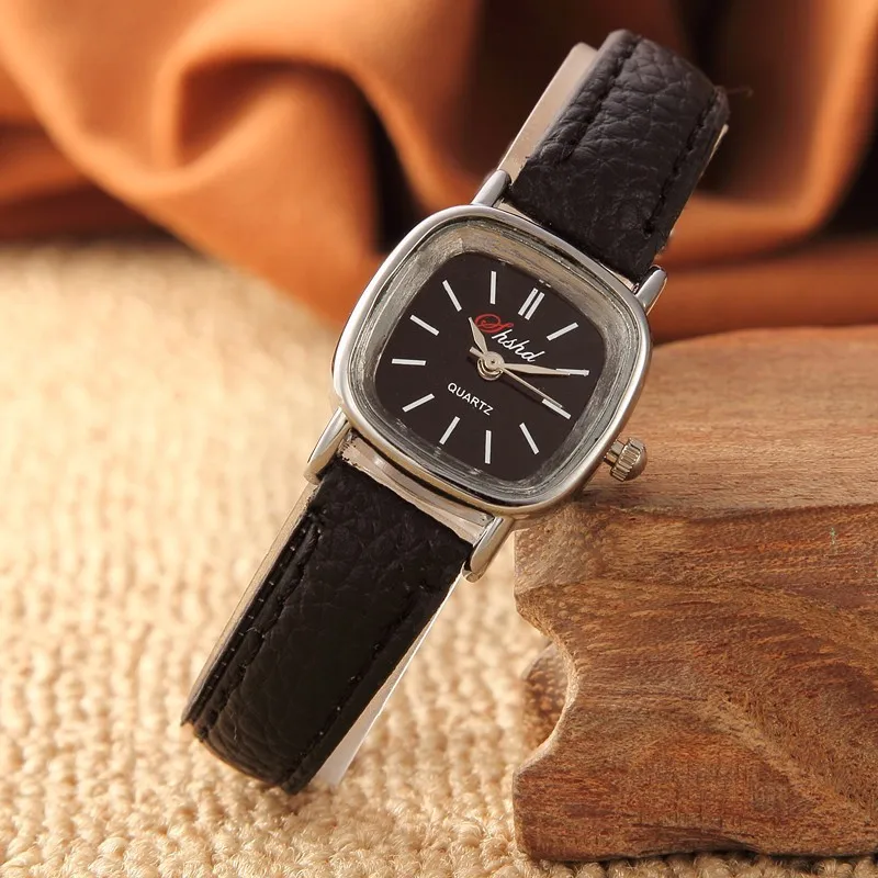 Ready Stock Vintage Simple Square Thin Strap PU Leather Watches