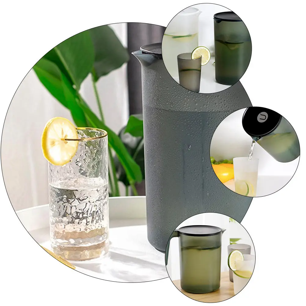 1Set Transparent Plastic Cold Water Kettle Set Easy-Clean Ergonomic Handle Splash-Proof Lid Large Capacity Juice Tea Coffee