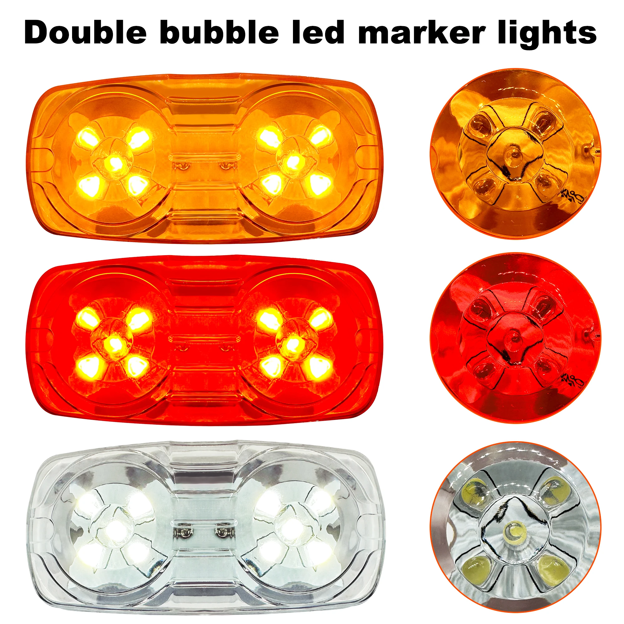 Trailer LED Clearance Lights Double Bullseye 12 LED Side Marker Light Indicator Surface Mount Taillights for Truck RV Camper