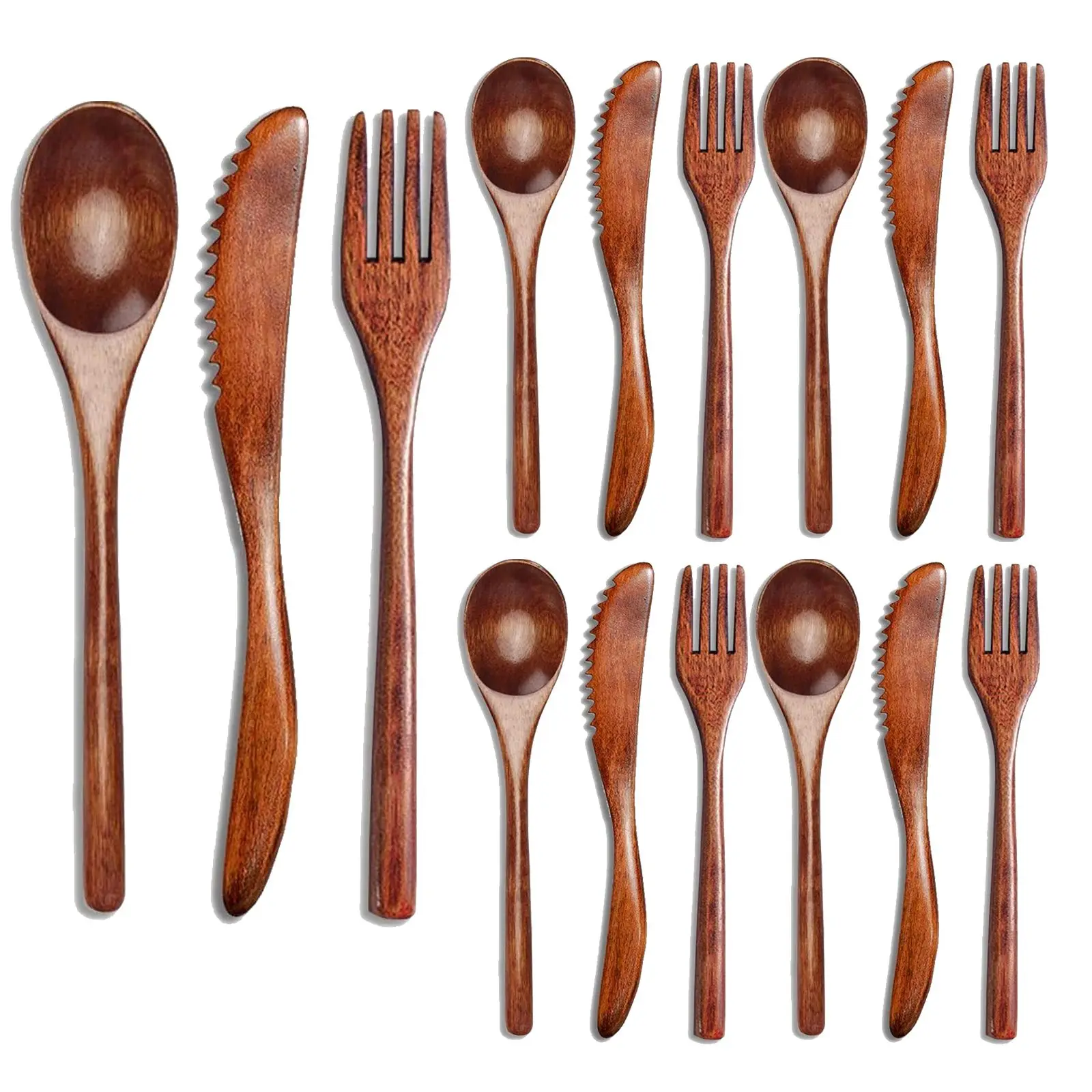 

15 Pcs Wooden Spoon Fork Knife Cutlery Set Wooden Dinner Utensil Set Kitchen Wooden Flatware Tableware Cutlery SetT99C