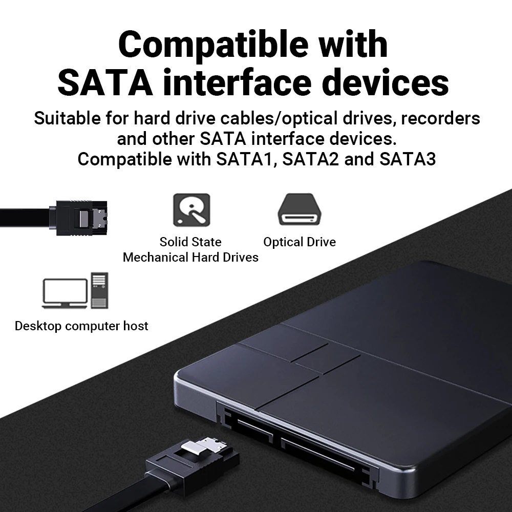 JEYI-Cable SATA III de 6Gbps, Cable de datos de curva recta, HDD, SDD, con pestillo de bloqueo para SATA, HDD, SSD, CD Driver, escritor de CD, 40CM