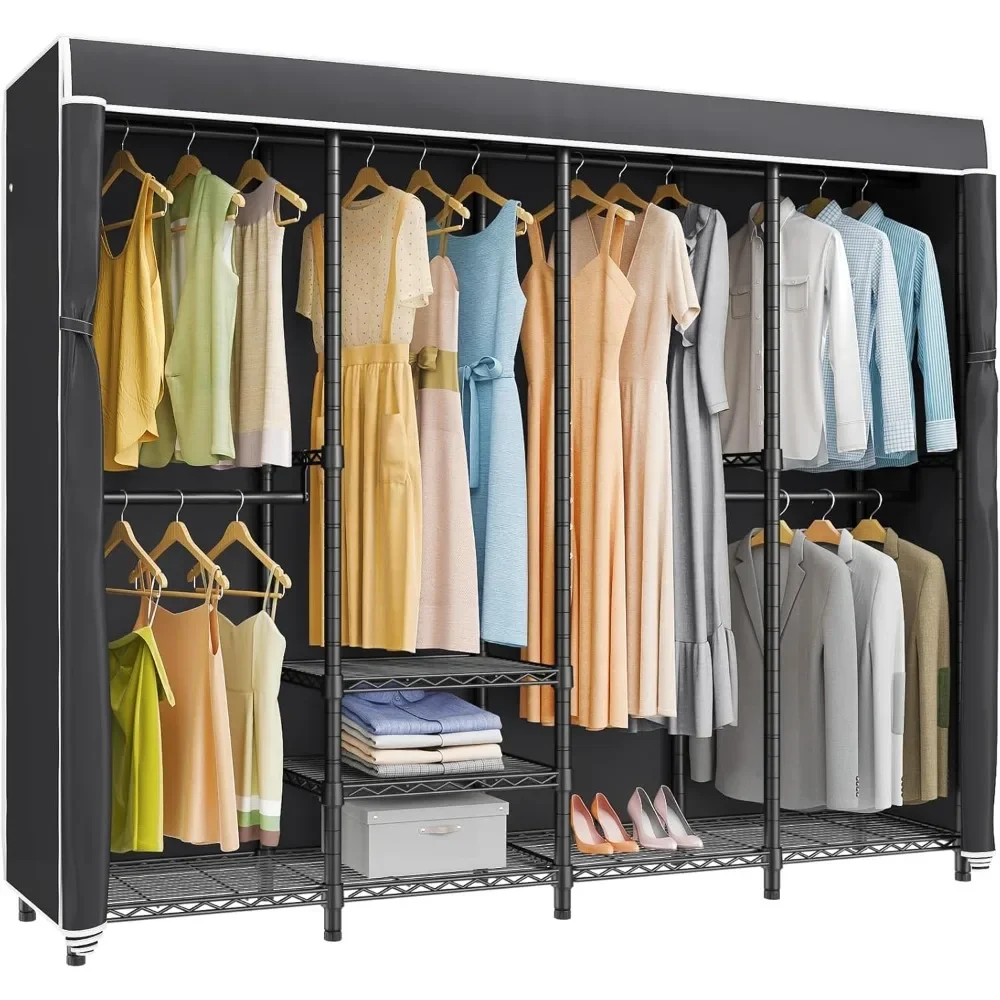 Covered Clothes Rack Heavy Duty Clothing Rack with Cover, Custom Freestanding Closet Portable Wardrobe Closet for Bedroom