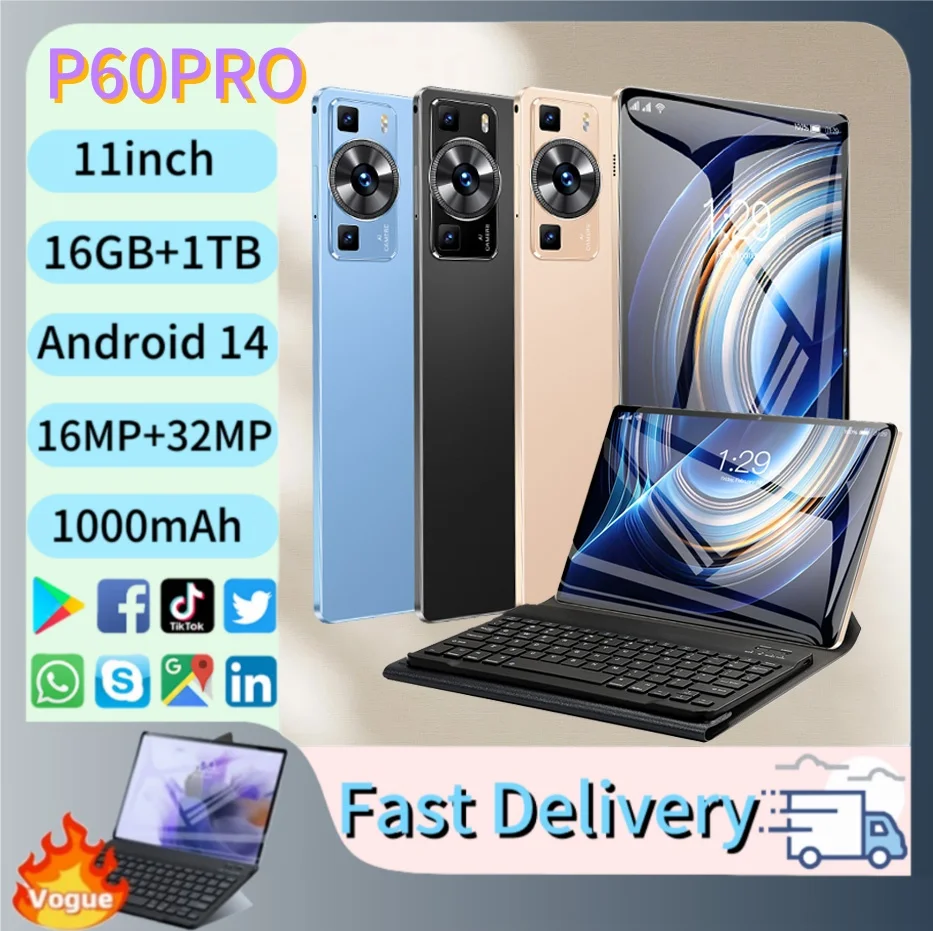 

New P60 Pro Tablet 4K HD Screen Android 14 16GB+1TB 11-inch Snapdragon 888 Bluetooth 5.0 5G WIFI Student Software Popular Tablet