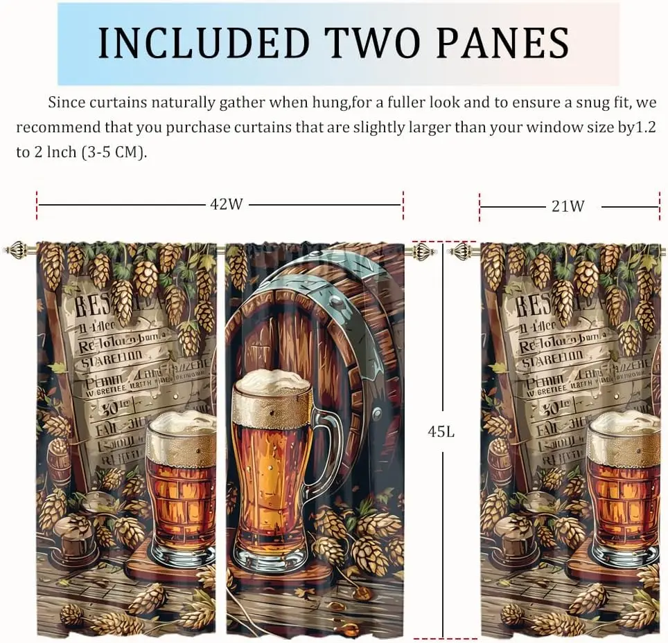 Rustic Pub Beer Mug Barrel Window Curtain Fall Autumn Decor Vintage Craft Beer Barman Kitchen Home Drapery Treatment