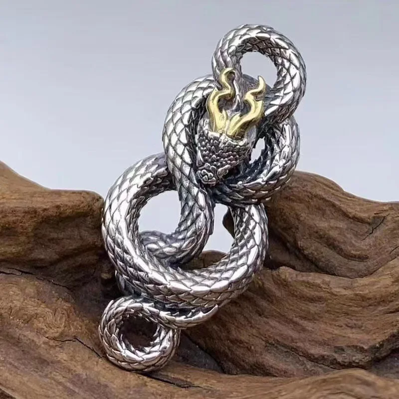 

Buyee 925 Sterling Silver Male Big Pendant Chain Elegant Horned Snake Necklace for Men Unique Punk Fine Jewelry Chain Gift 60cm