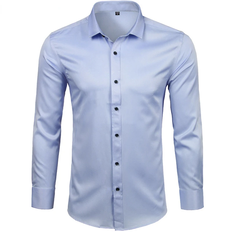 

Men's Bamboo Fiber Dress Casual Anti-Wrinkle No-Ironing Elasticity Slim Fit Long Sleeve Male Social Shirts Comfortable Chemise