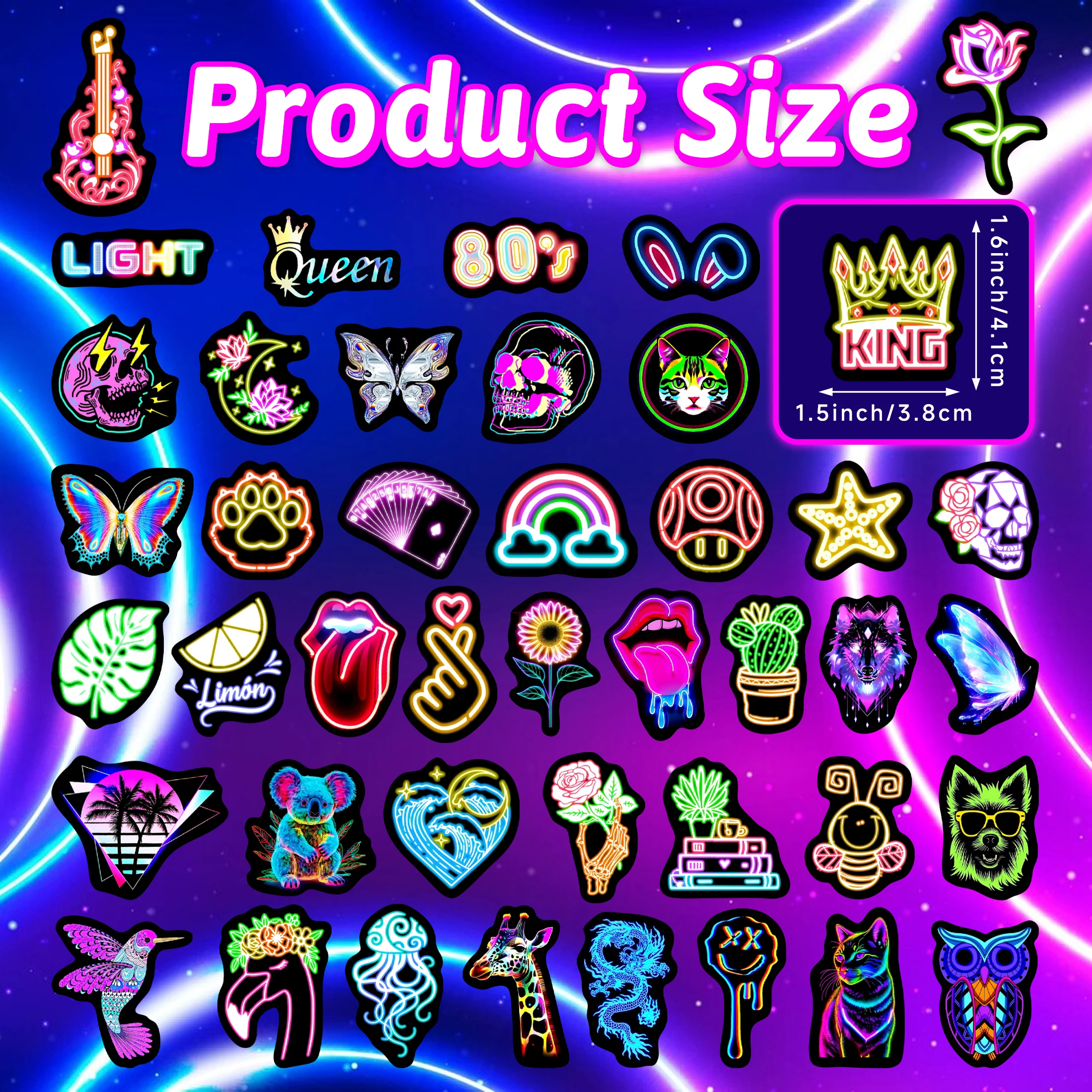 70 adesivi per bottiglie d'acqua al neon che si illuminano al buio per bambini, decalcomanie per laptop colorate e fresche per adulti, skateboard in vinile impermeabile