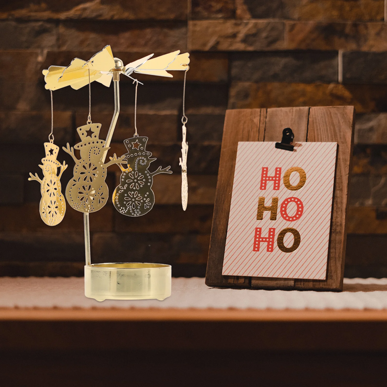 

Spinning Carousel Holder Metal Nordic Snowman Design Rotating Stand Xmas Party Decor Rotating Candlestick