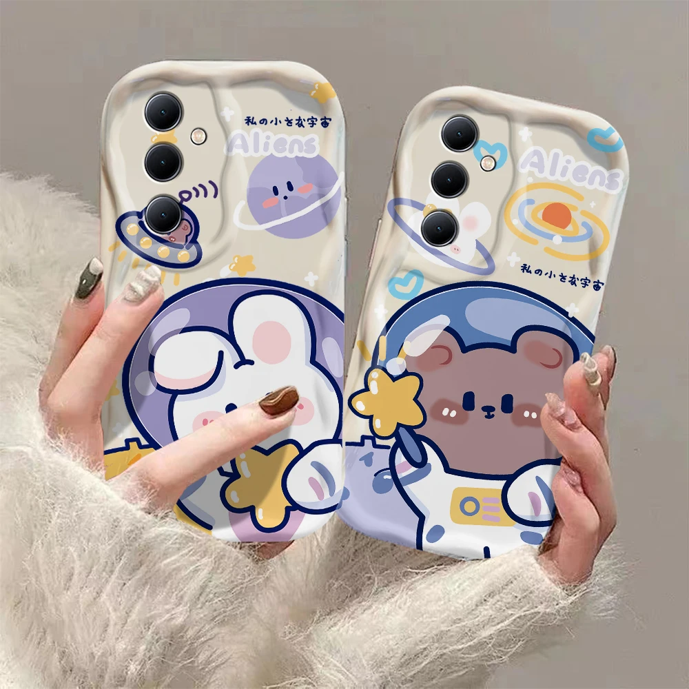 Astronaut Bunny Bear 3D Wave Case For Samsung A73 A72 A71 A55 A54 A53 A35 A34 A33 A25 A24 A23 A15 A14 A13 A05 A04 4G 5G Cover image 2
