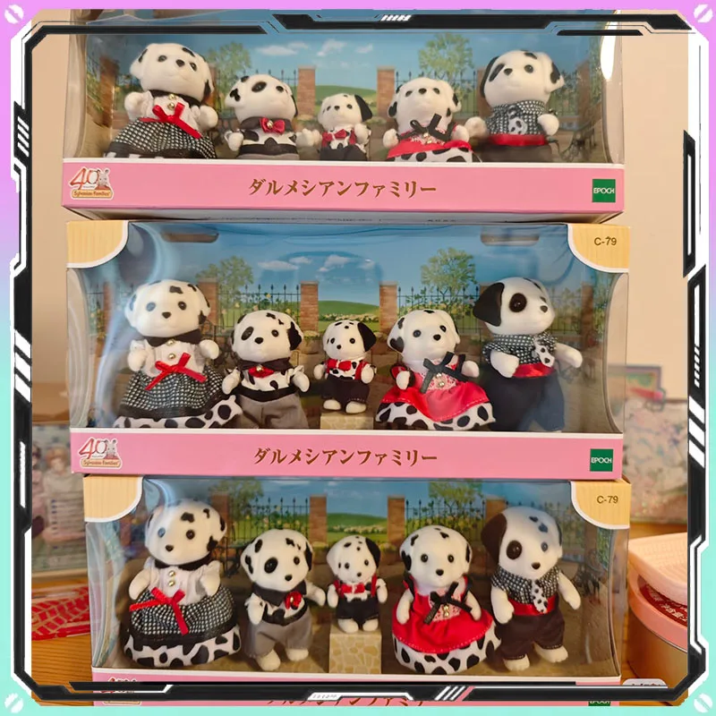 Figura de Anime de Sylvanian Families genuina, serie familiar de perros manchados 2025, Mini muñeca bonita Kawaii, adorno de bosque, juguetes de regalo de cumpleaños