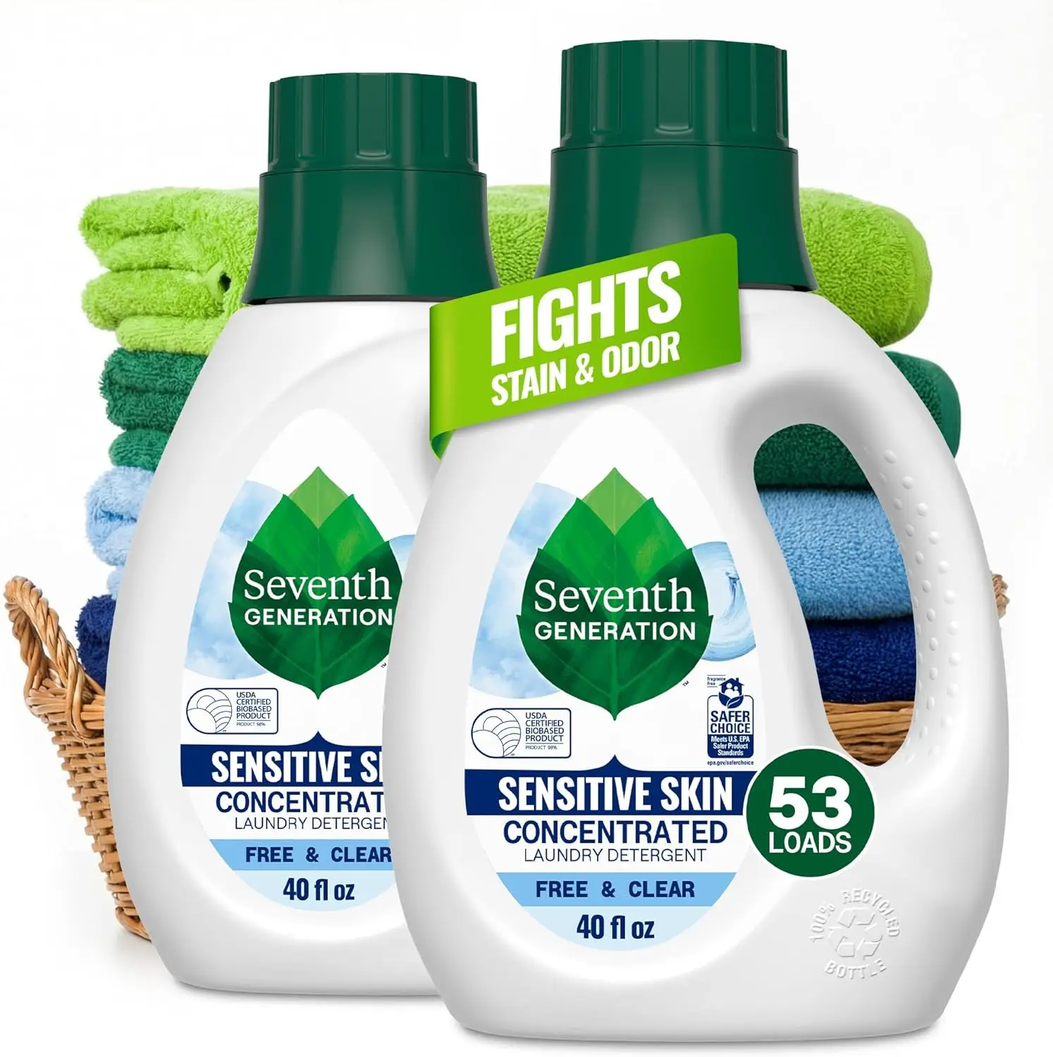 

Concentrated Laundry Detergent Liquid, Fragrance-Free & Hypoallergenic, 40 Fl Oz Pack of 2