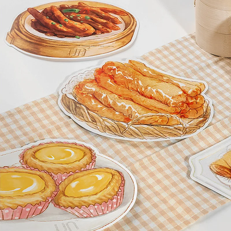 بطاقة بريدية فنية كبيرة الحجم على طراز هونج كونج مع طوابع أصلية، رسوم توضيحية للطعام بالألوان المائية