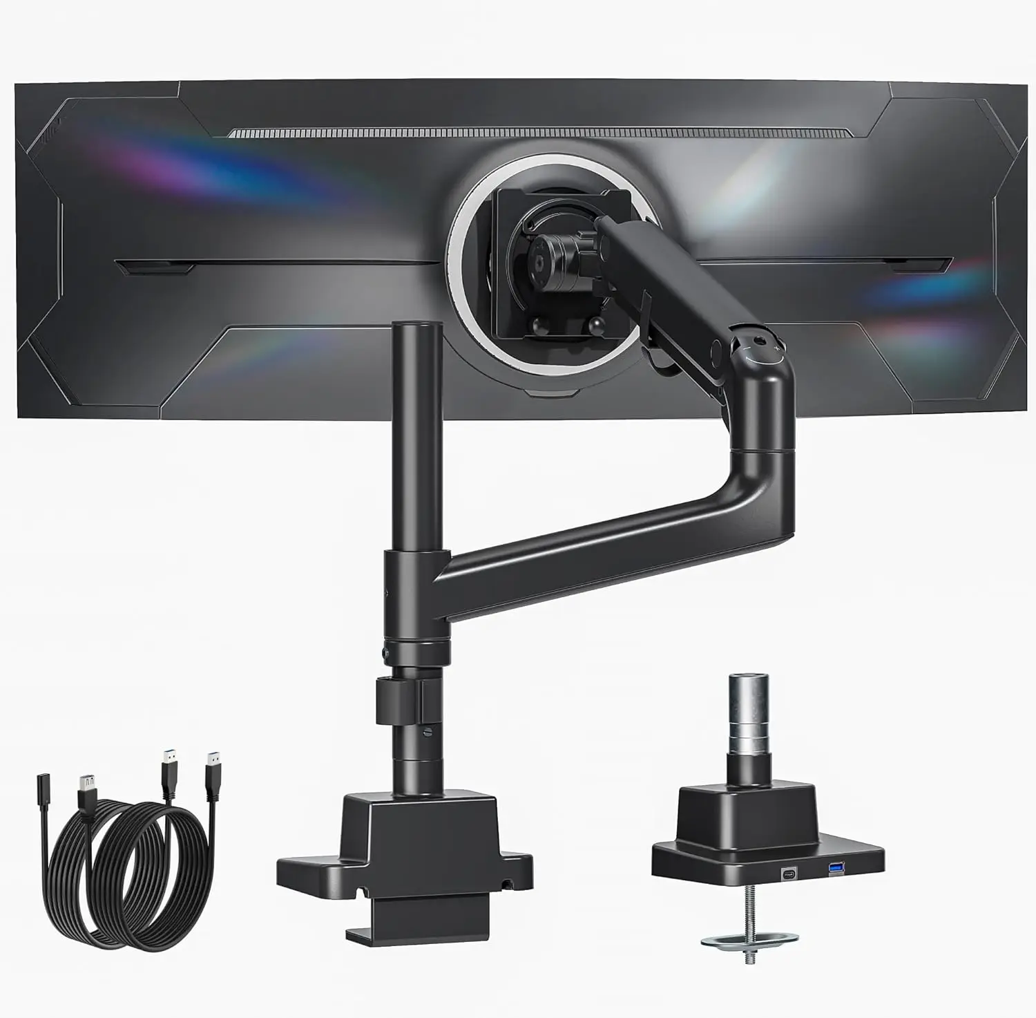 

Heavy-Duty Single Monitor Arm for 17-57 Inch Screens, Up to 59.4 lbs, Gas Spring, VESA 75/100mm, USB, Black