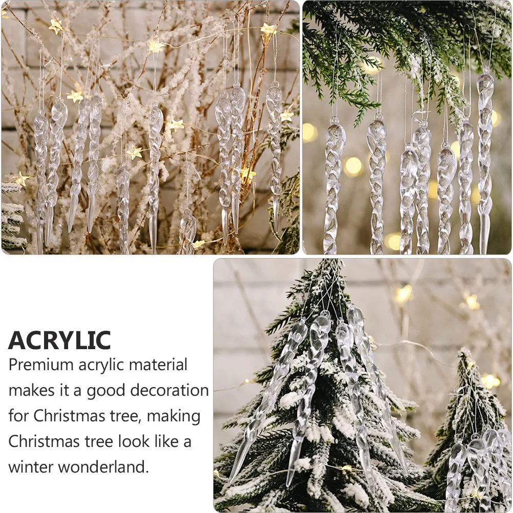 

36Pcs Clear Simulation Icicle Pendant Lightweight Acrylic Christmas Tree Ornament Holiday Decoration Icicle Pendant