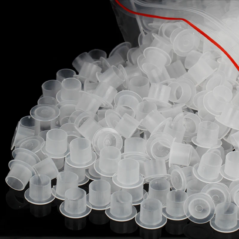 100pcs Plastic Disposable Tattoo Ink Cups With Base Pigment Clear Holder Container Cap Tattoo Accessory Permanent Makeup