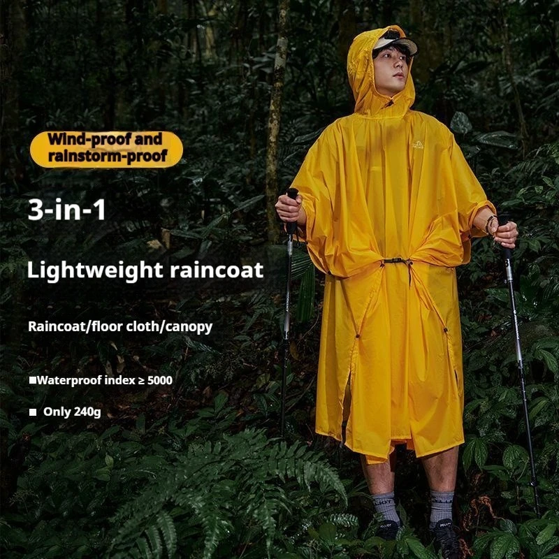 

3-in-1 Raincoat Floor Mat Tent Tarp Ultralight Silicone-Coated Rain Poncho for Hiking Camping Cycling Outdoor Travel Rainwear