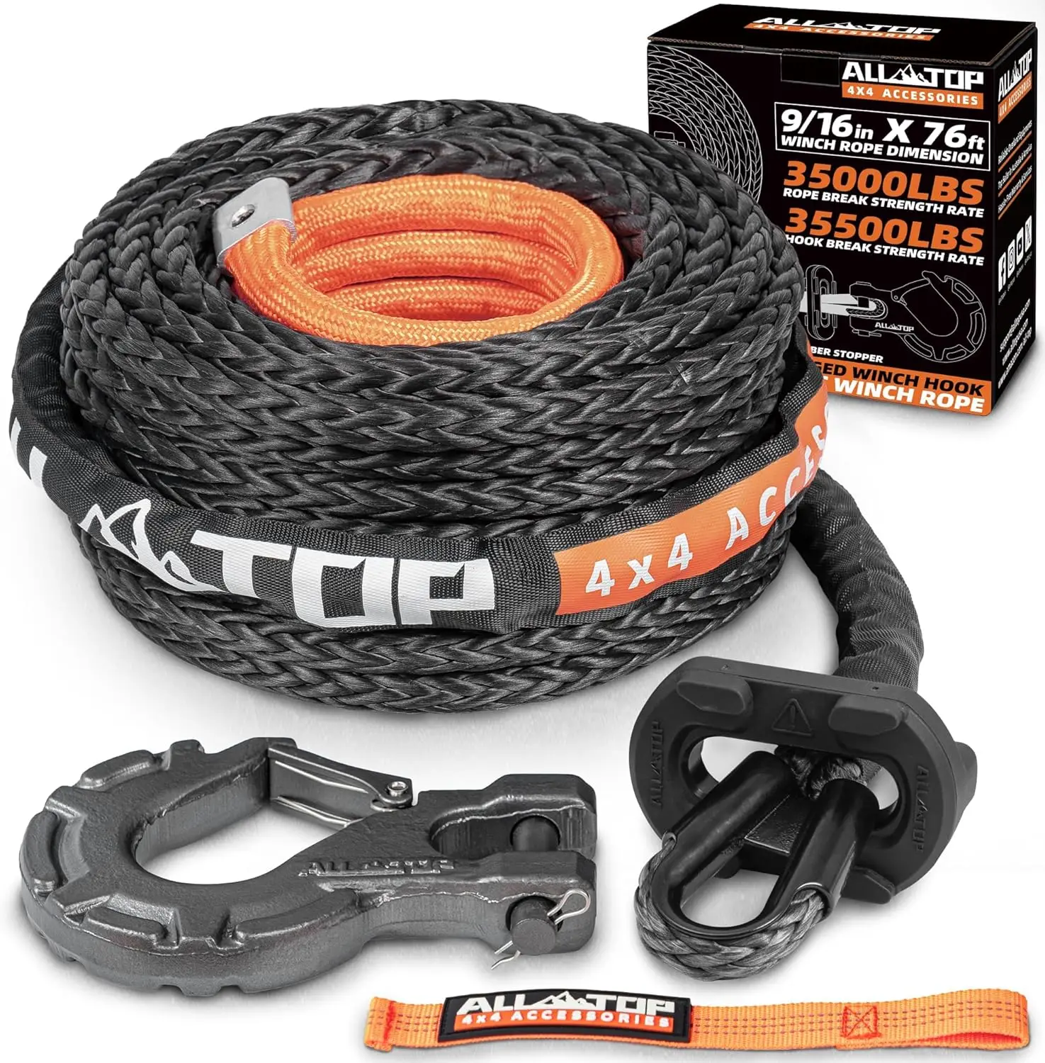 

Synthetic Winch Rope Kit with Hook & Isolator, 9/16in x 76ft, 35000Lbs UHMWPE Cable Replacement