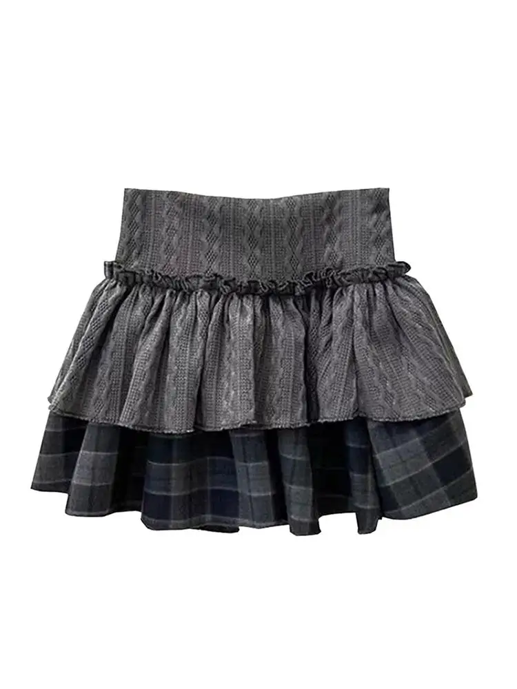 

Плиссированная клетчатая юбка с высокой талией и цветочным принтом, женская осенне-зимняя двухслойная юбка трапециевидной формы, юбки Cake Sle