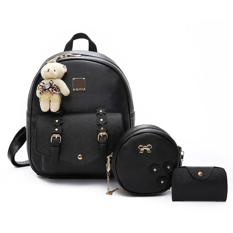 

Fashion Women's PU Student Children's Mother Backpack Wallet Satchel Three Piece Set