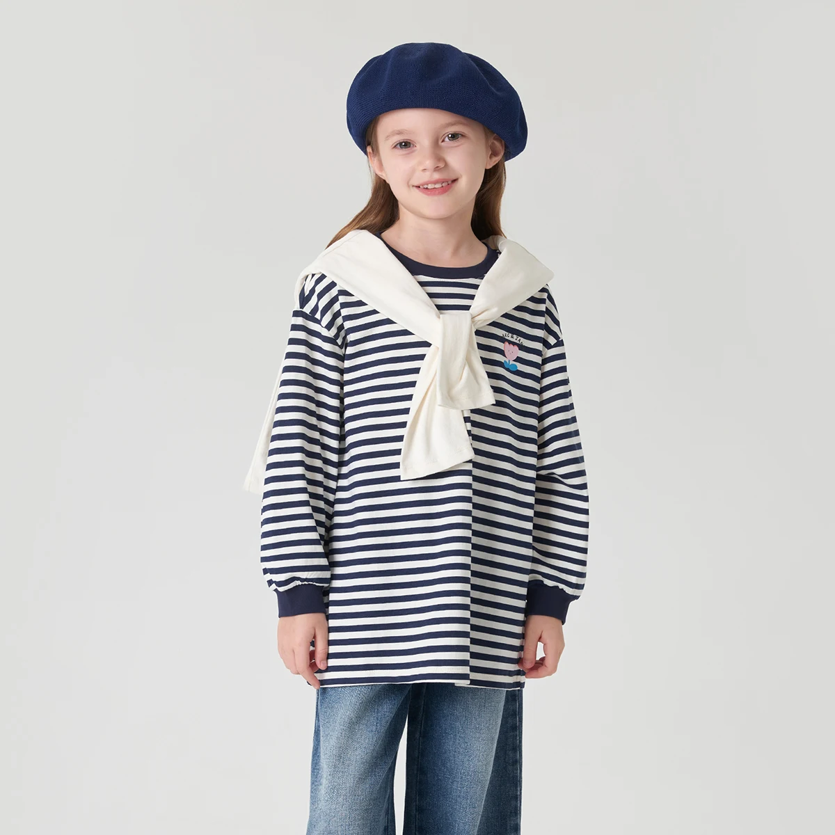 

MARC&JANIE Girls Long Striped T-Shirt Children's Cotton Loose Long Sleeve Tops for Spring 240090