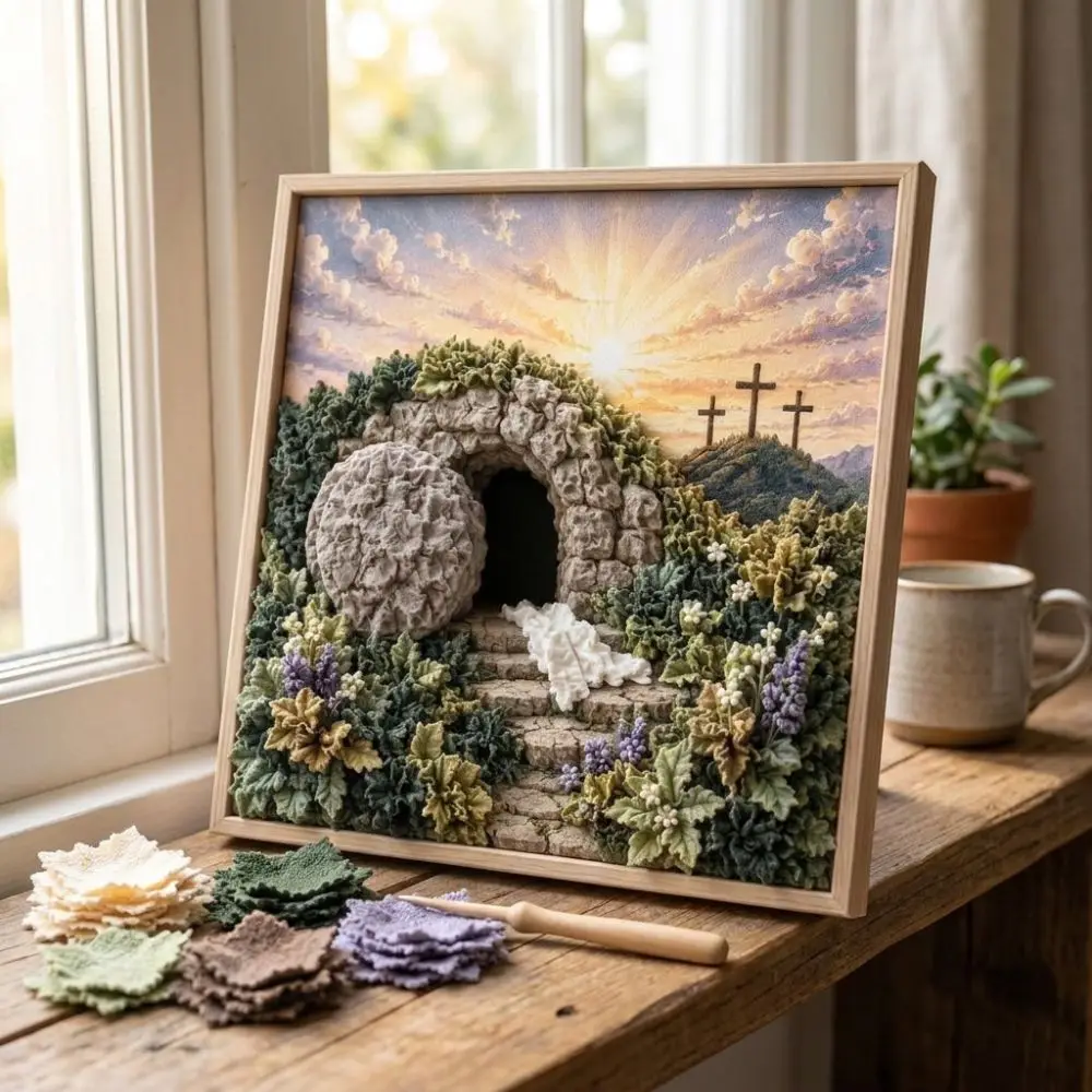 Christian Themed 3D Christian Fabric Poke Art Kit Religious Faith Educational Jesus Icon Poke Art Decor Cross Wall Hanging
