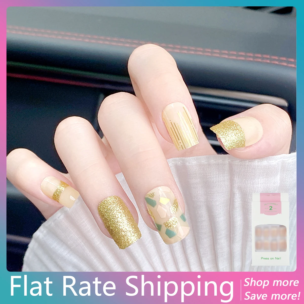 24 Pieces/Box Press On False Nail Art Tips Oval Cofffin Long Fake Nail with Nail Adhesive Accessories JP1717