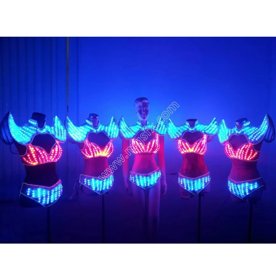 RGB Sexy Women LED Bikini Luminous Light Suits Glowing Nightclub LED Suit Costume