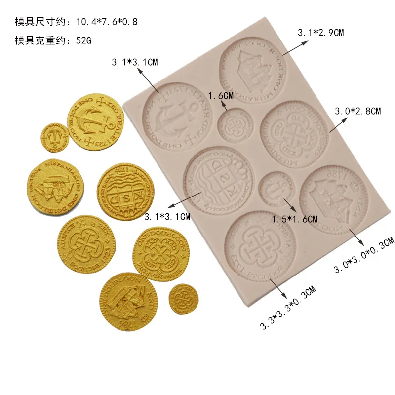 Treasure Coins Silicone Mold Coin Fondant Molds For Cake Decoration Cupcake Topper Chocolate Candy Polymer Clay Gum Paste