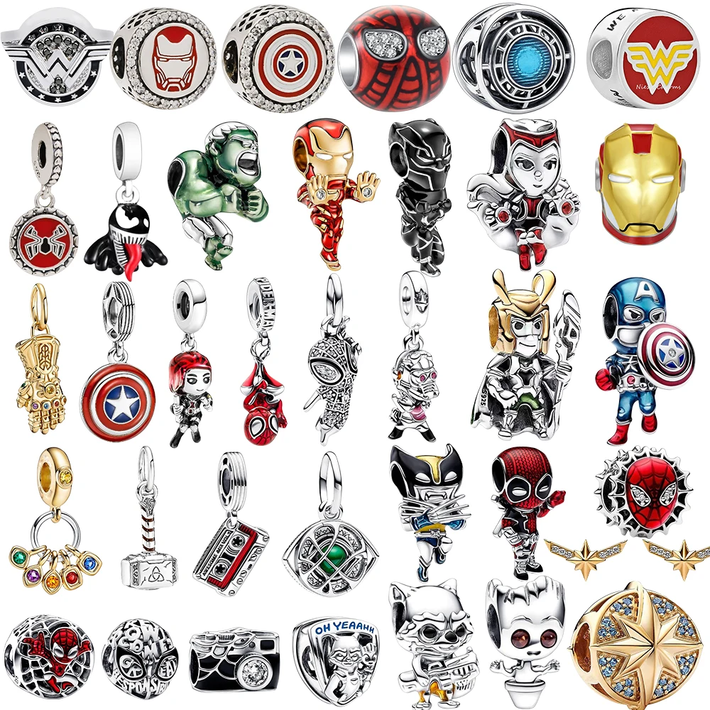 Disney 925 Sterling Silver Diy Fine Charm Fit Original Pendant Hero Man Bracelet Movie Anime Character Spider Man Charm Beads