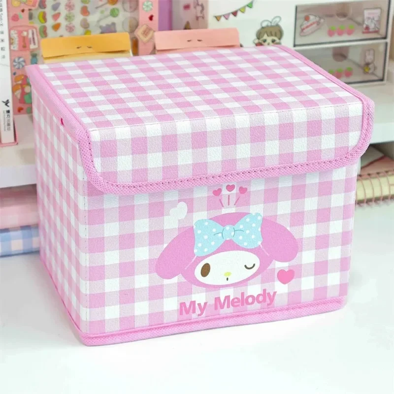 Sanrio Kawaii Storage Box Anime Cinnamoroll Melody Kuromi cestino portaoggetti pieghevole coperchio diviso scatole di smistamento Sundry Organizer