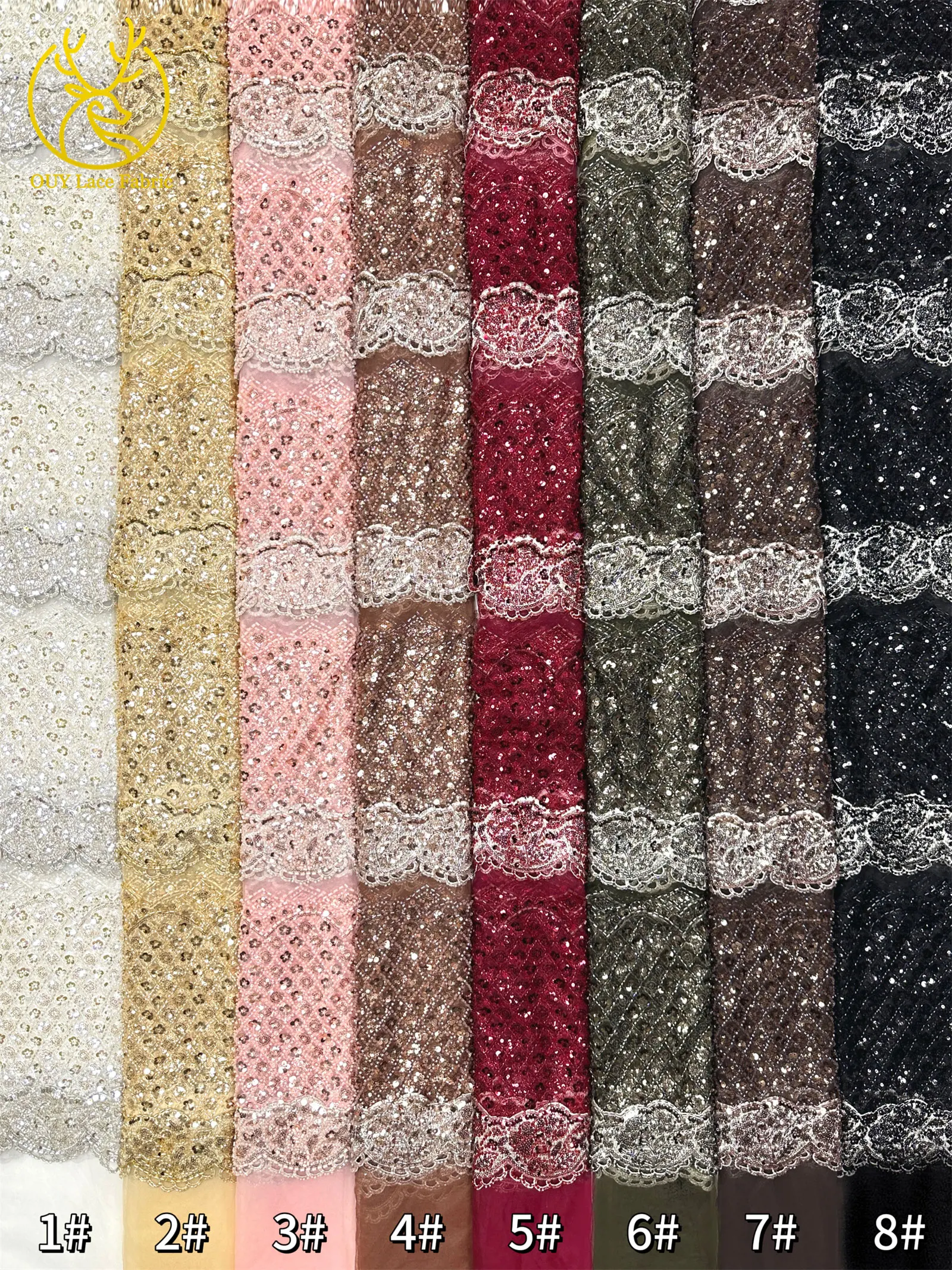 Rosa 3D Bräutigam-Stickerei Luxuriöse Französische Pailletten-Spitze 2026 Afrikanischer Nigerianischer Perlen-Spitzenstoff für Hochzeitskleider – Detail 17