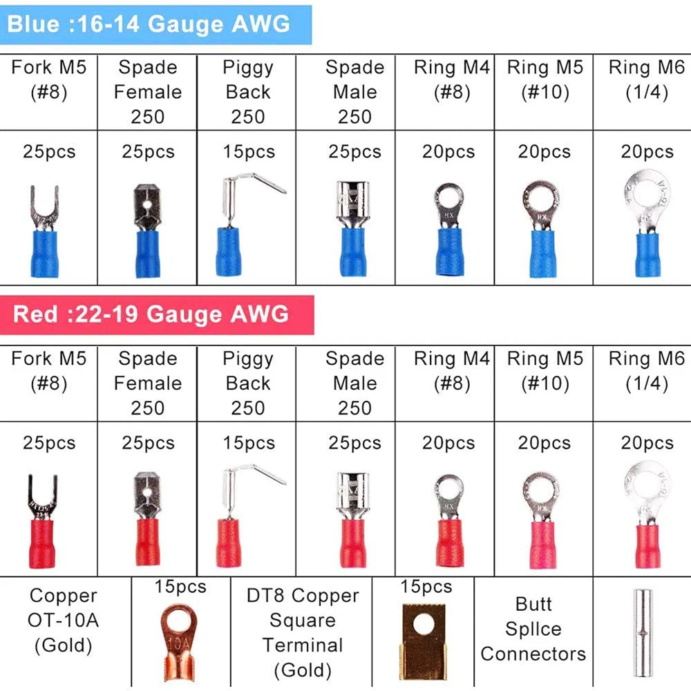 678 Wire Terminal Sets 350 Crimp Terminal Mating Connectors + 328 2:1 Heat Shrink Assorted Insulating Shrink Sleeve Sets