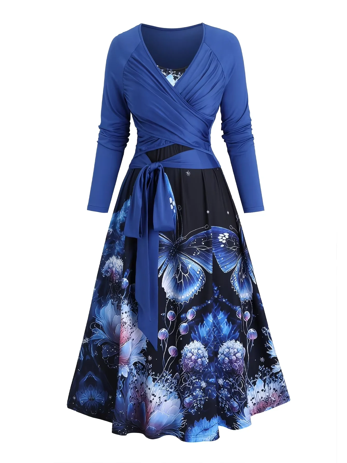 

Европейская и американская мода больших размеров, женские топы с длинными рукавами и длинные платья на шнуровке с цветочным принтом на талии