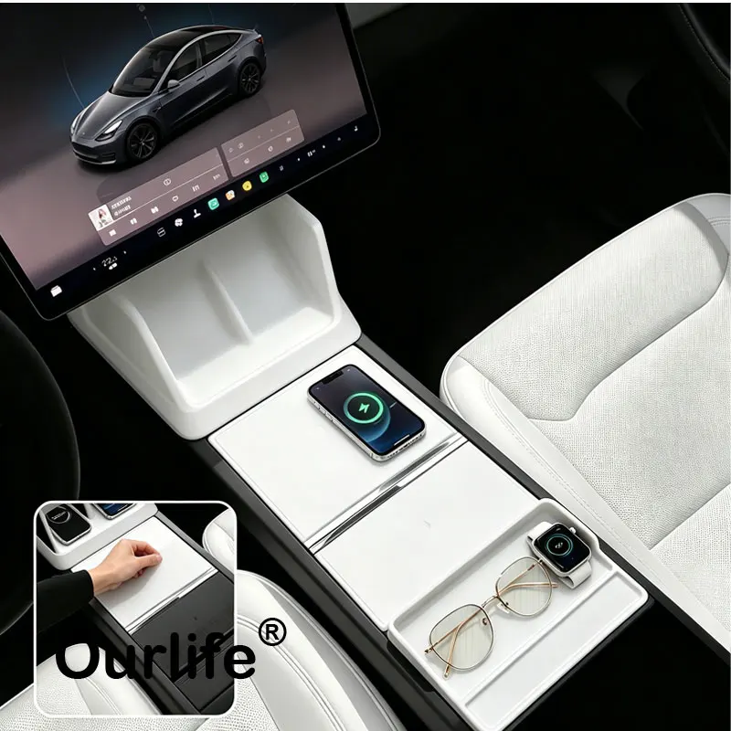 Picture 6: Anti-slip protective pad accessory for the center console glove compartment lid of Tesla Model Y 2026