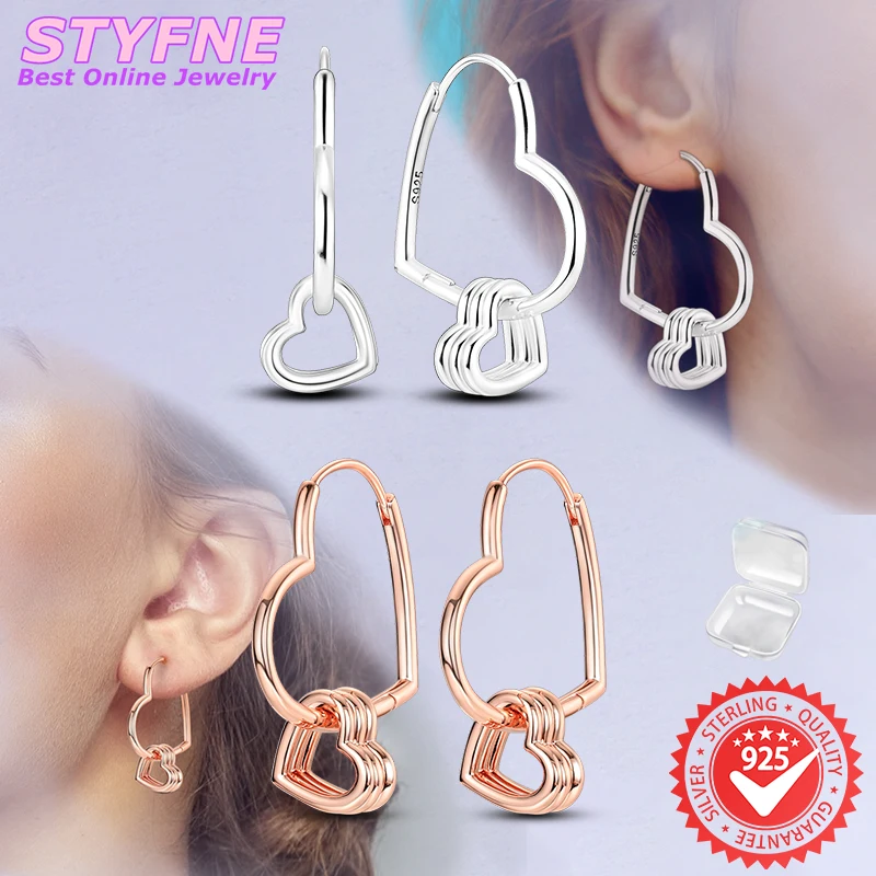 925 Sterling Silver Creative Personality Multi-Loop Heart-Shaped Hoop Earrings Fashion Earrings Jewelry Gifts for Women Girls