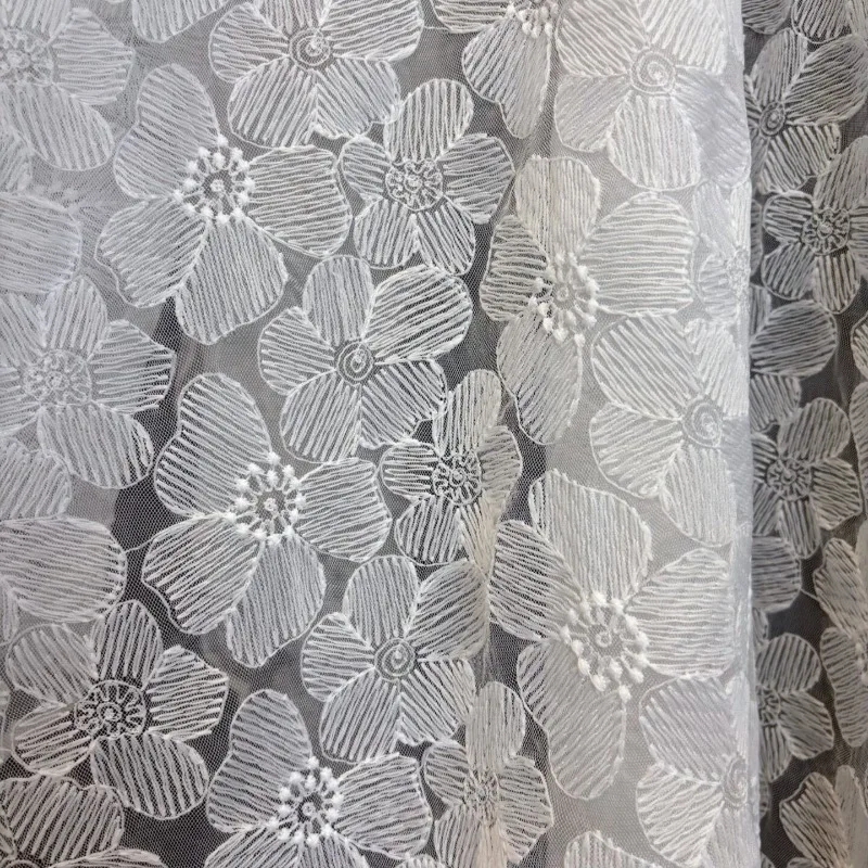 

Ultra Thin Embroidery Cotton Thread Large Flowers Soft Fine Mesh Fabric Creative Wedding Dress Tablecloth DIY Decorative Fabric