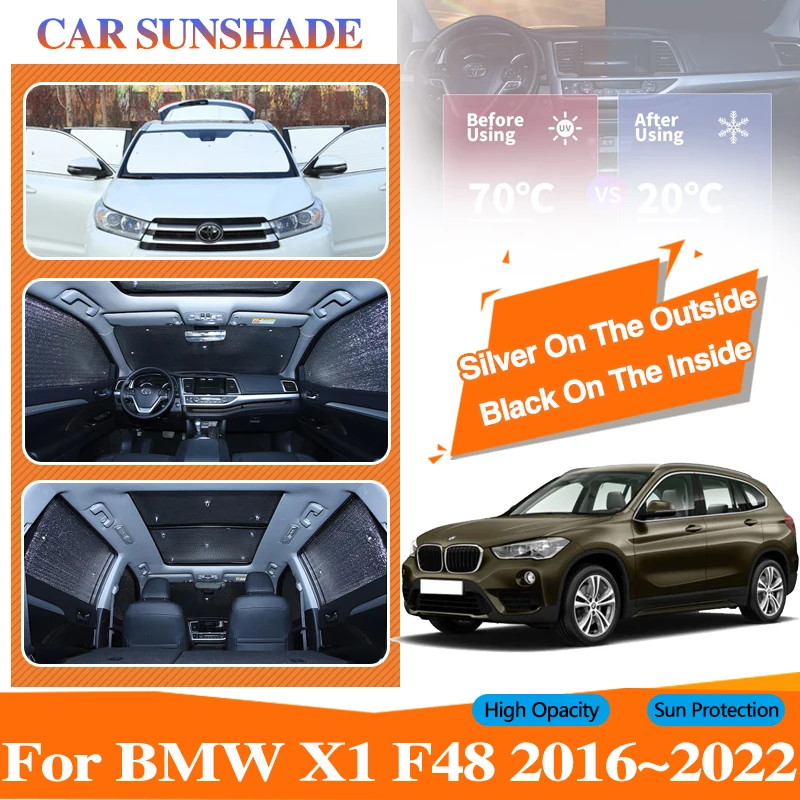 

Full Cover Sunshades For BMW X1 F48 2016 2017~2022 Car Anti-UV Protection Sliver Black Windshield Window Visors Auto Accessories