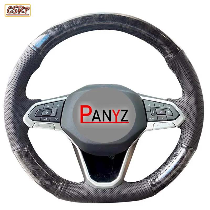 Braid Car Steering Wheel Cover for Volkswagen VW Atlas Golf 8 Mk8 Jetta Passat B9 Tiguan 20-21 DIY Genuine Leather Car Interio