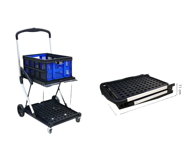 

mk-Small Double Decker Hand Truck Foldable Plastic Trolley with Platform OEM Customizable@
