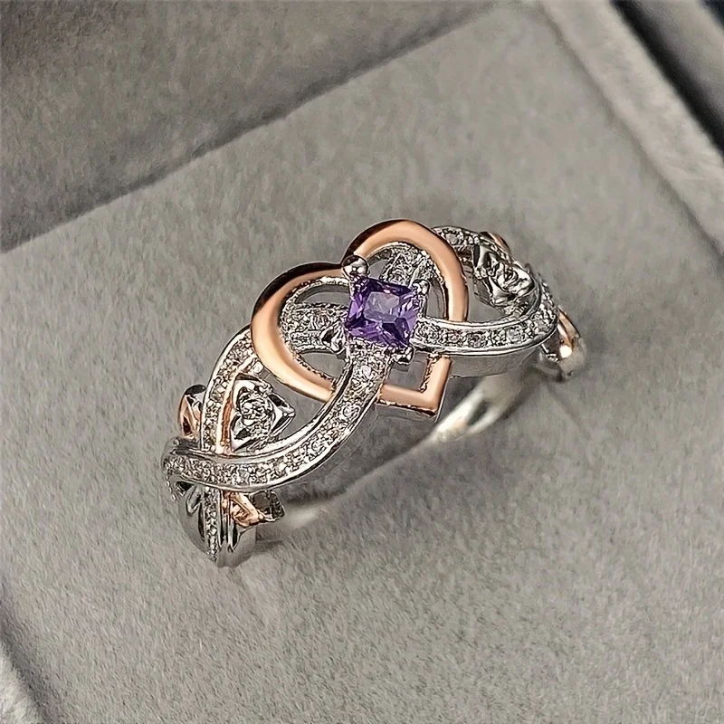 1pc Luxury WoMen\'s Purple Zircon Ring Jewelry Unisex Wedding Gifts For Women